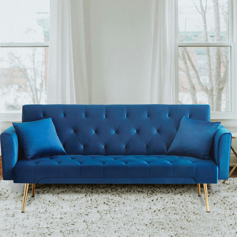Canapé-lit rembourré de style moderne 71,65 po, Velours bleu