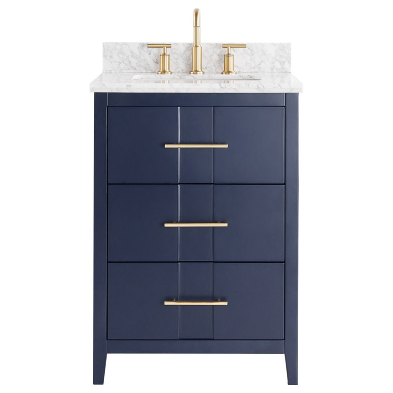 Meuble-lavabo simple 24 po avec comptoir en marbre de Carrare, Marine