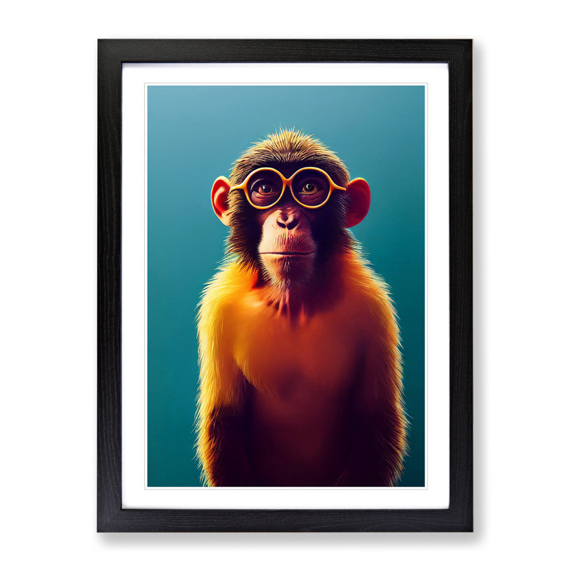Brainy Monkey - Single Picture Frame Painting, Black, 46cm H x 34cm W x 2cm D