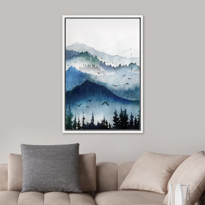 Woodland Forest Landscape " Watercolor Winter Mist Mountain Forest "