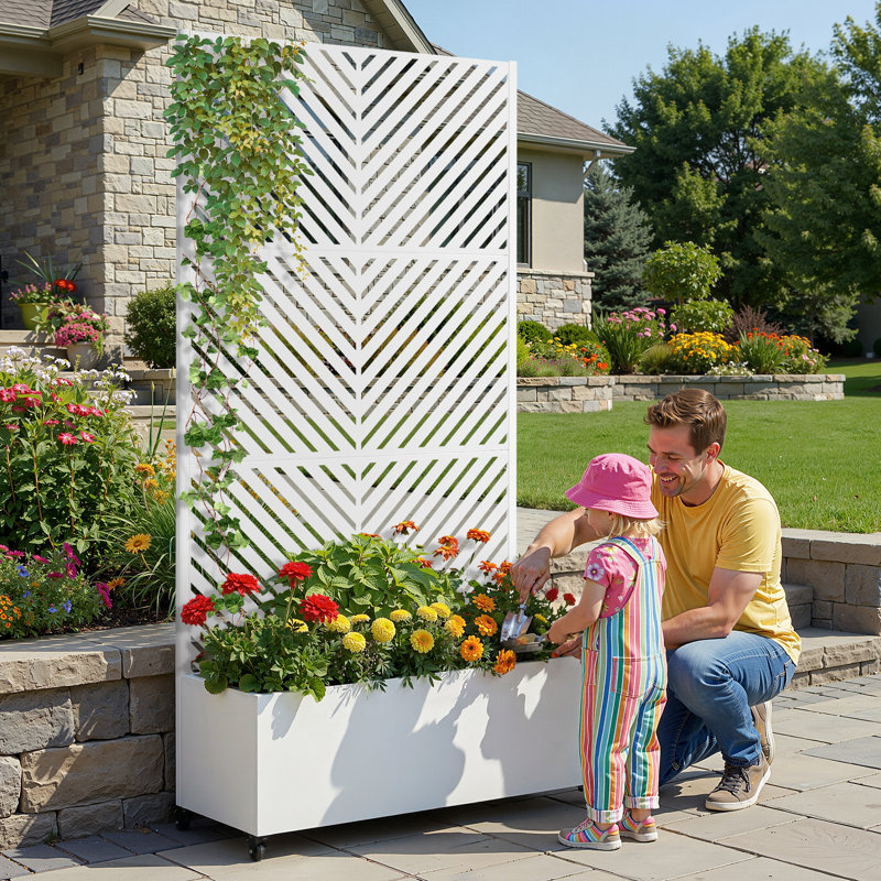 Raised Garden Bed with Trellis on Wheels – Versatile Metal Planter Box with Trellis, Multi-Style Planter Boxes with Trellis Privacy Screen for Patio and Garden