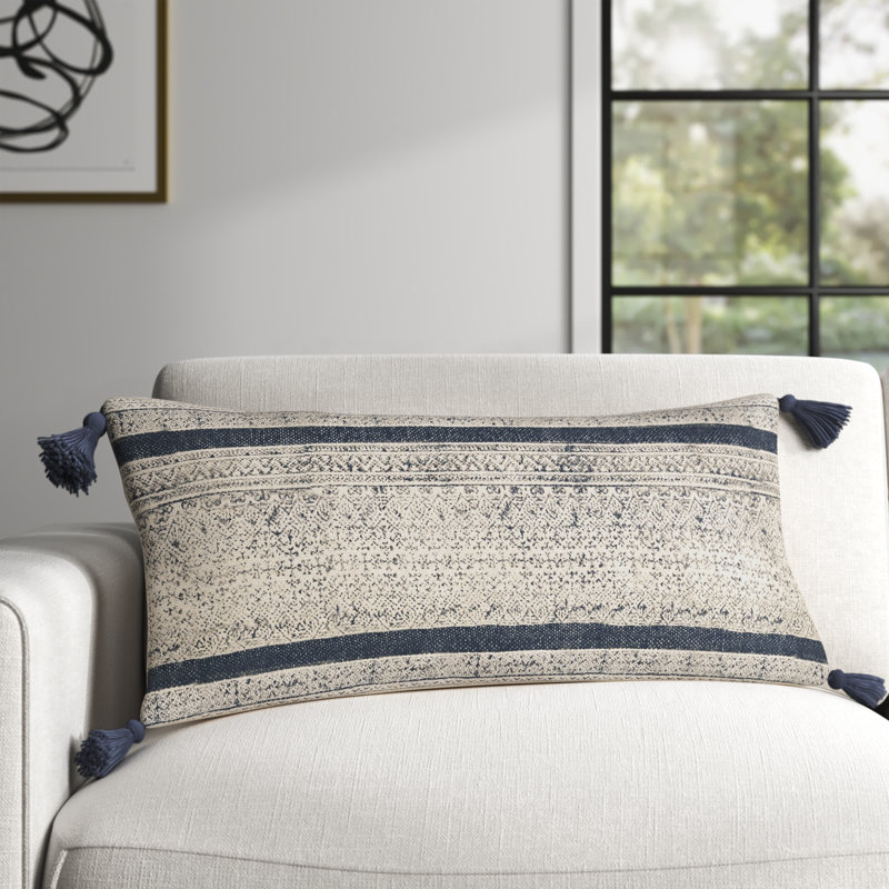 Zetta Rectangular Pillow Cover, Polyester/Polyfill, Beige/Denim