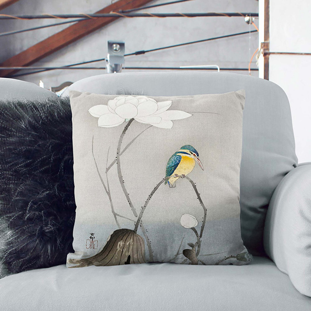 Kingfisher with Lotus Flower by Ohara Koson Cushion with Filling