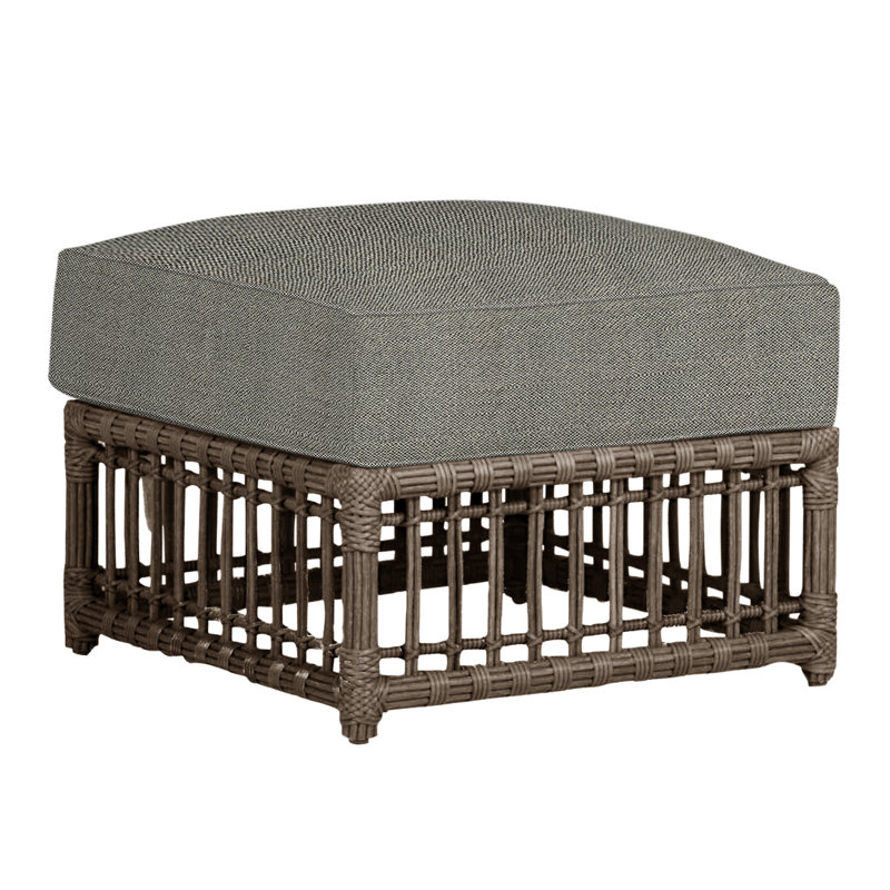Newport Outdoor Ottoman with Cushion, Newport #66 Burlap, Welt, Intermix Bark