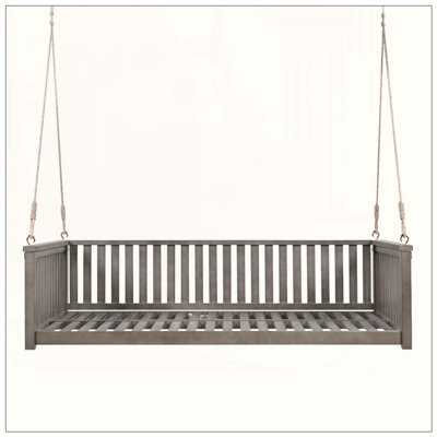 Patio Minimalist Twin Size Garden Swing Bed Wood Porch Swing with Ropes for Backyard