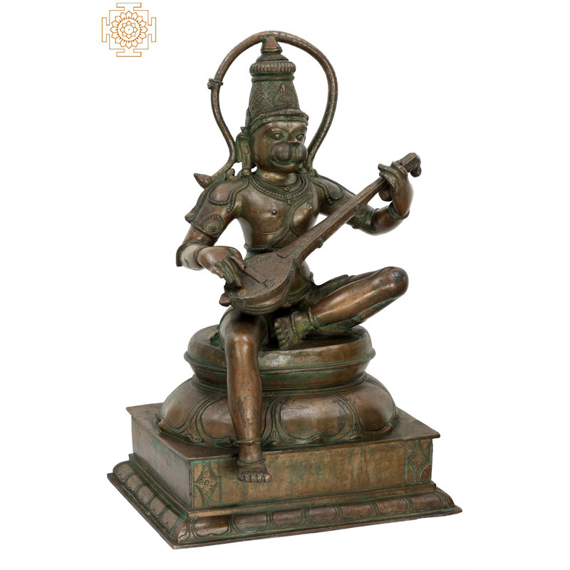 Statue en bronze Sangeet Acharya Hanuman Ji - bronze Panchaloha fabriqué à la main, pose de Lalitasana, art traditionnel de Swamimalai