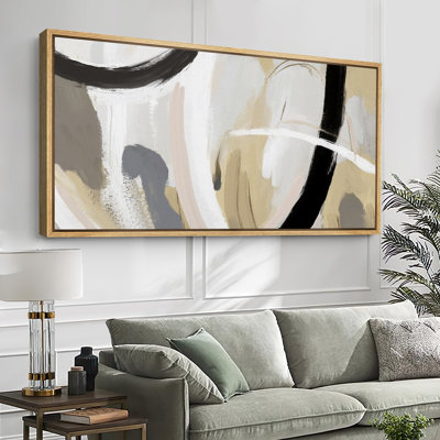 Neutral Abstract Brushstrokes Large Framed Canvas Print Wall Art, Modern Minimalist Decor