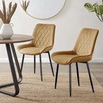 Palermo Velvet Modern Dining Chairs with Tapered Metal Legs & Quilted Diamond Stitching