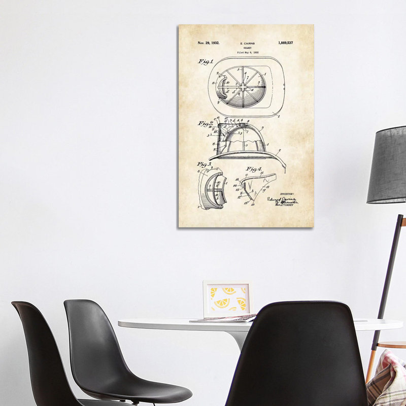 Firefighter Helmet by Patent77 - Wrapped Canvas Gallery-Wrapped Canvas Giclée, 101.6 cm H x 66.04 cm W x 3.175 cm D