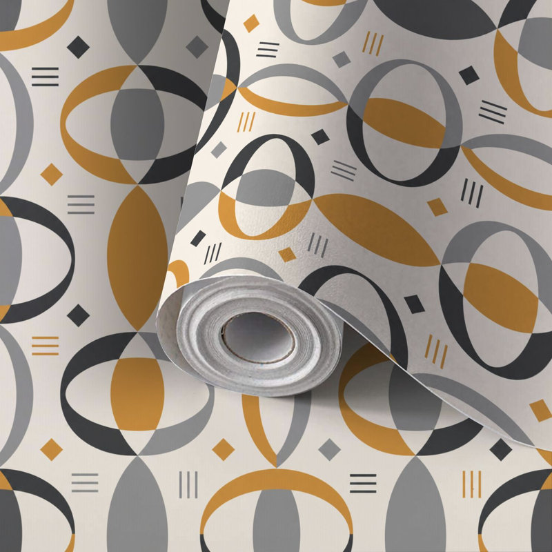 Papier de contact à peler et coller avec papier peint rétro à motif géométrique orange gris moyen mi-adhésif et amovible 17,7 po x 118 po (45 x 300 cm)