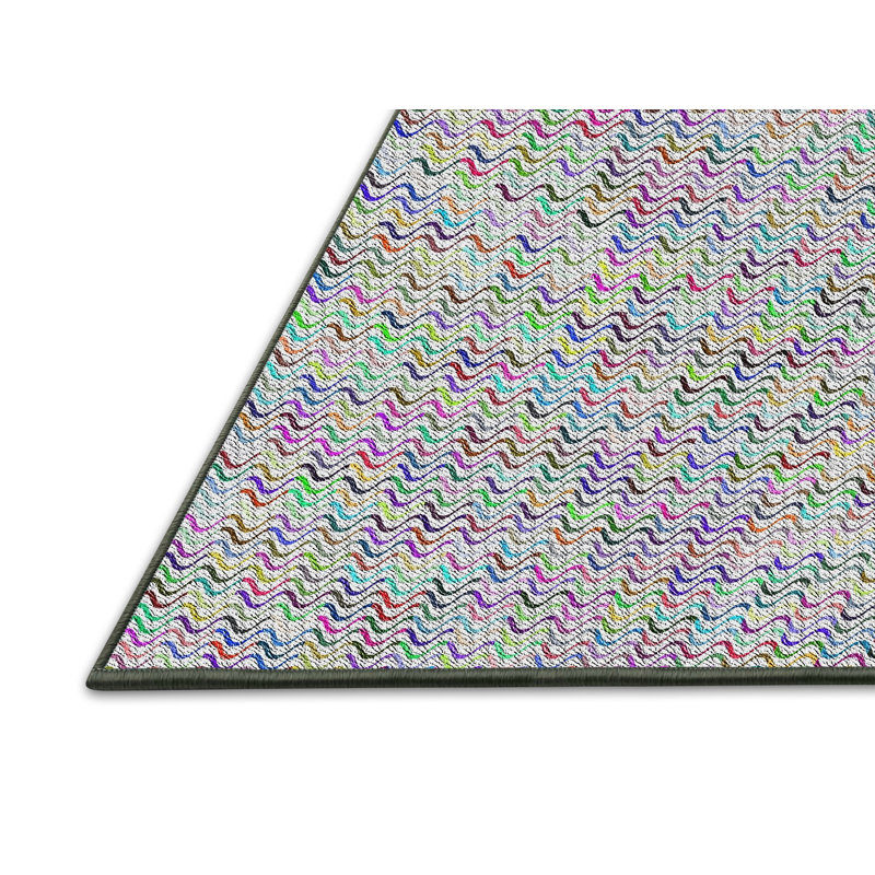 Tapis gris en laine et polyester tissé à la machine à chevrons, Rectangle 7 pi x 9 pi
