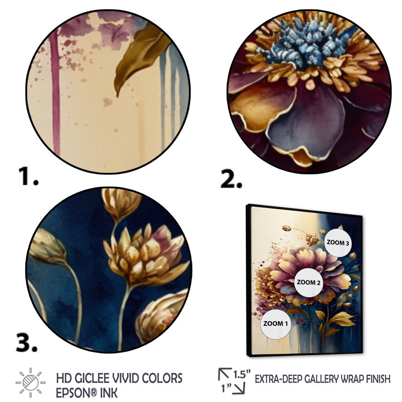 «Night Shade Zinnia Floral Design III», reproduction sur toile, H 20 po x l 12 po x P 1 po, Toile avec cadre flottant noir