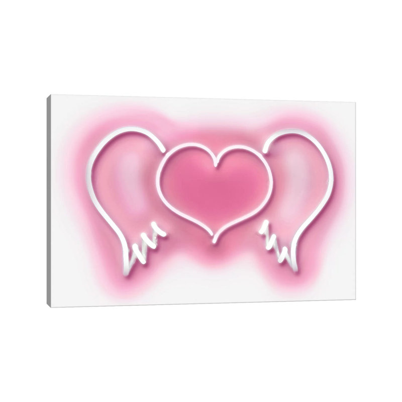 Neon Heart Wings Pinkon White by Hailey Carr - Wrapped Canvas Print, 66.04 cm H x 45.72 cm W x 3.175 cm D