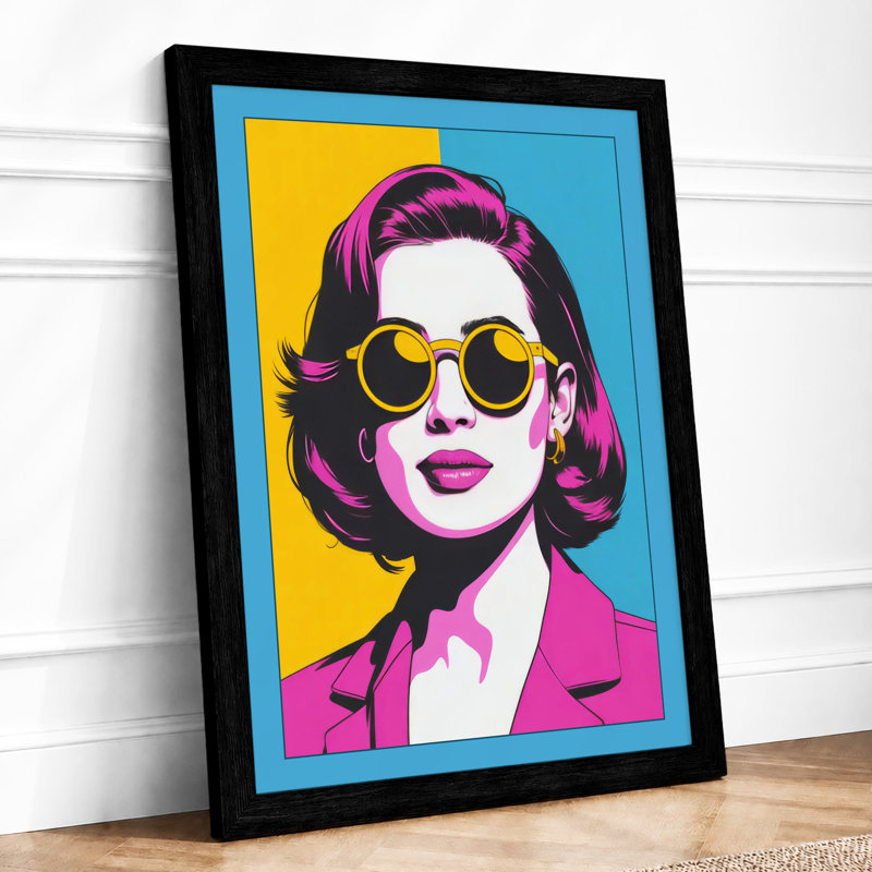 Woman in Sunglasses Modern - Framed Print, A3 - 42.0 x 29.7 cm, Black
