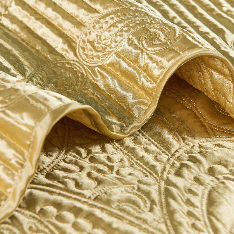 Oversized King Gold Microfiber Quilted Satin Bedspread Set