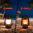 Vintage Solar & USB-C Rechargeable LED Lantern with Flame Effect (Set of 2)