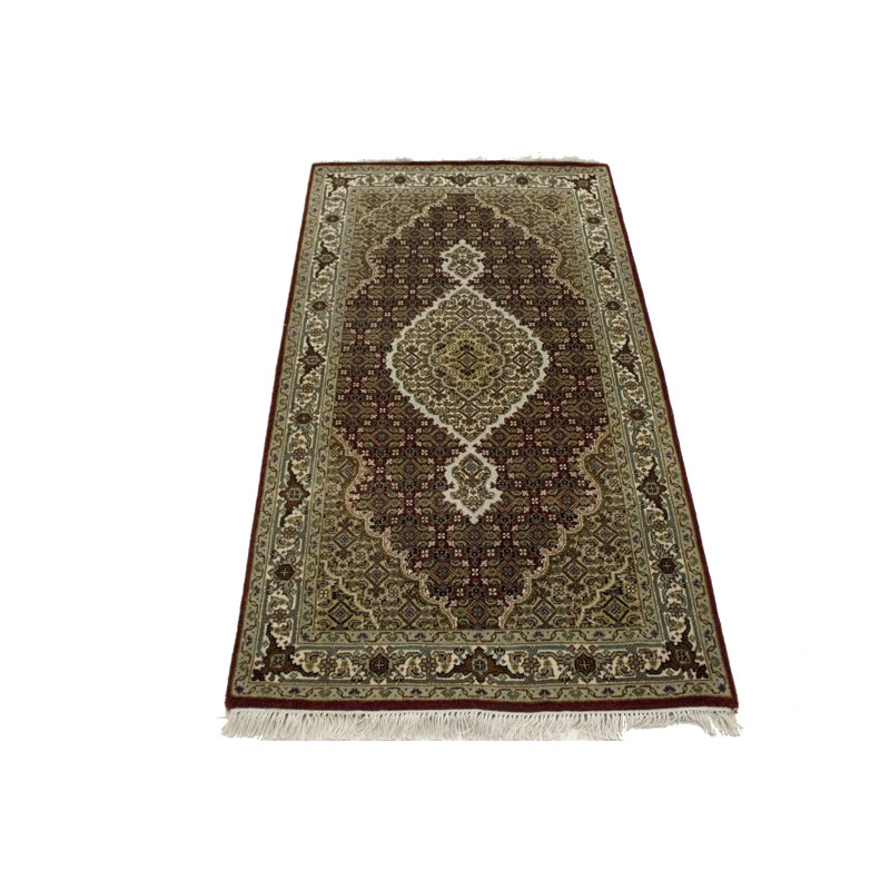 Tapis rouge géométrique en laine noué à la main