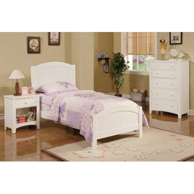 3Pcs Bedroom Set with Twin Size Bed, Nightstand and Chest, Wooden Transitional Style Bedroom Furniture Set 