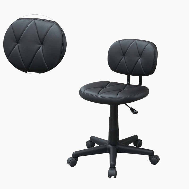 Executive Swivel Armless Black Leather Office Chair with Plastic Base