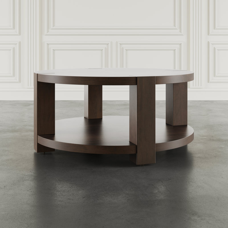 Bremen 40" Round Transitional Modern Block-Frame Coffee Table with Wheels
