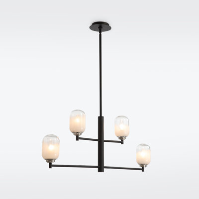 Vidalite Lipcombe 4-Light Matte Black Pendant With Handmade Glass Shades – Round Modern Style Pendant Chandelier Light With Rotatable Arms, Adjustable Hanging Length, Sloped Ceiling Adaptable