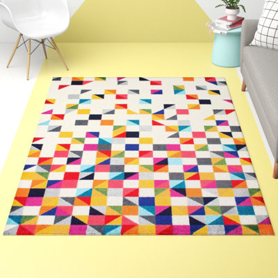 Tapis à motif géométrique blanc cassé Keges