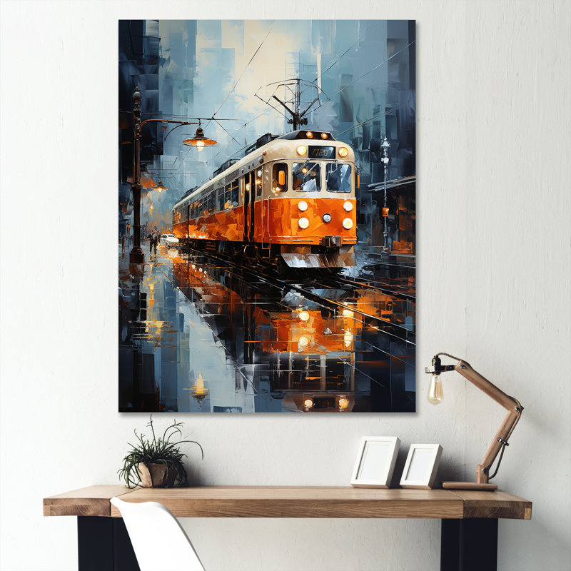 Voyage en train orange blanc - reproduction sur toile, H 40 po x l 30 po x P 1,5 po, Toile tendue