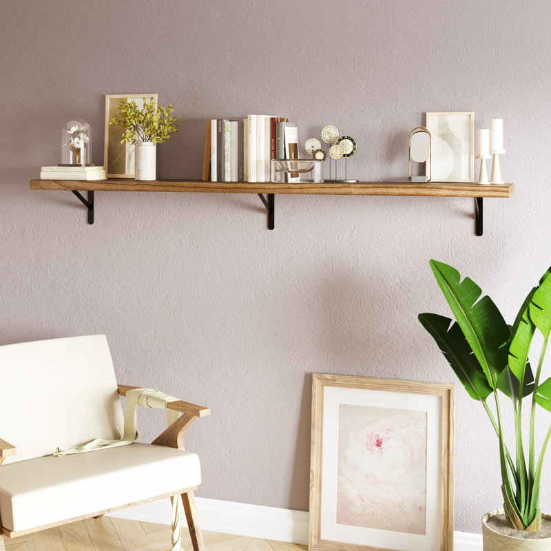 72" X 9.25" Wall Bookshelf For Room Decor, Floating Bookshelf For Living Room & Home Organization, Rustic Shelf, Wall Mounted, 1.5" Ultra Thick Real Wood Board, Hanging Shelf, Burnt