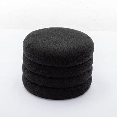 Boucle Fabric Storage Round Ottoman Footstool With Wooden Shelving by Latitude Run