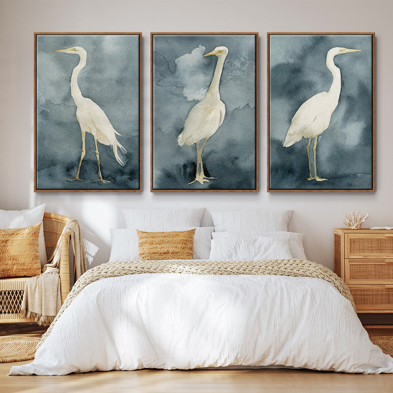 " Simple Egret I " 3 - Pieces, 36" H x 72" W, Walnut