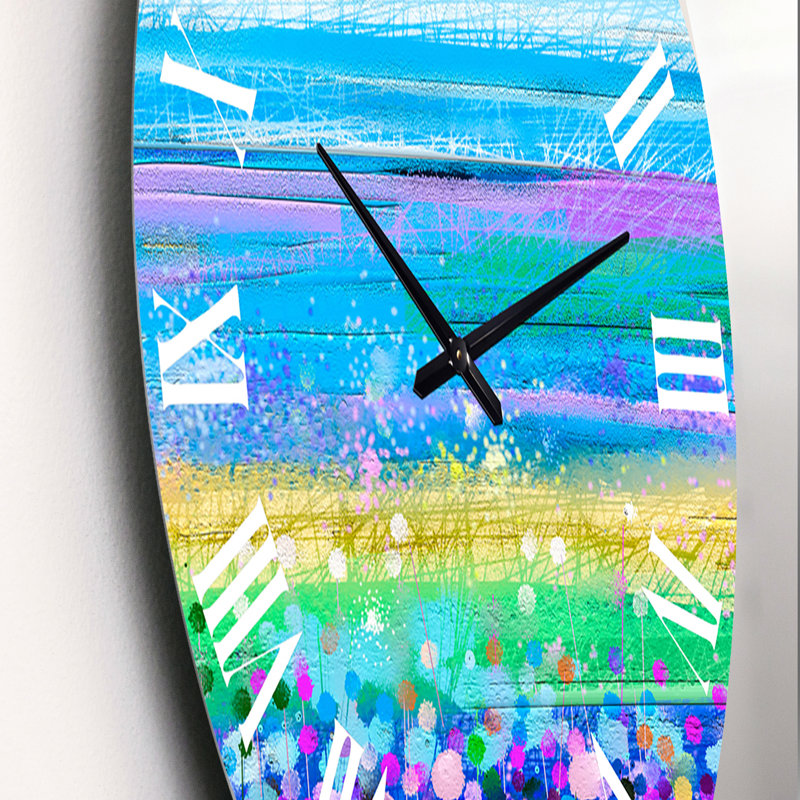 Abstrait champs avec pissenlit bleuet et marguerite - horloge murale moderne, Petit