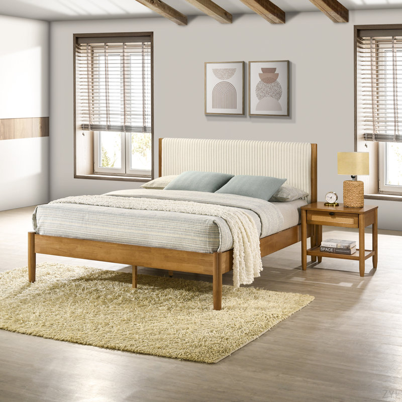 Ensemble de chambre à coucher 5 pièces en bois d'hévéa avec commode, miroir, table de chevet et commode Vichy