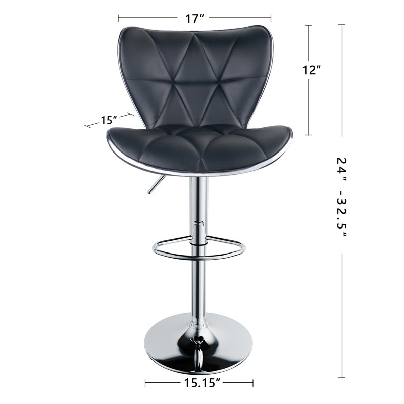 Anjolee 32.5'' Swivel Adjustable Kitchen Bar Stool, Black