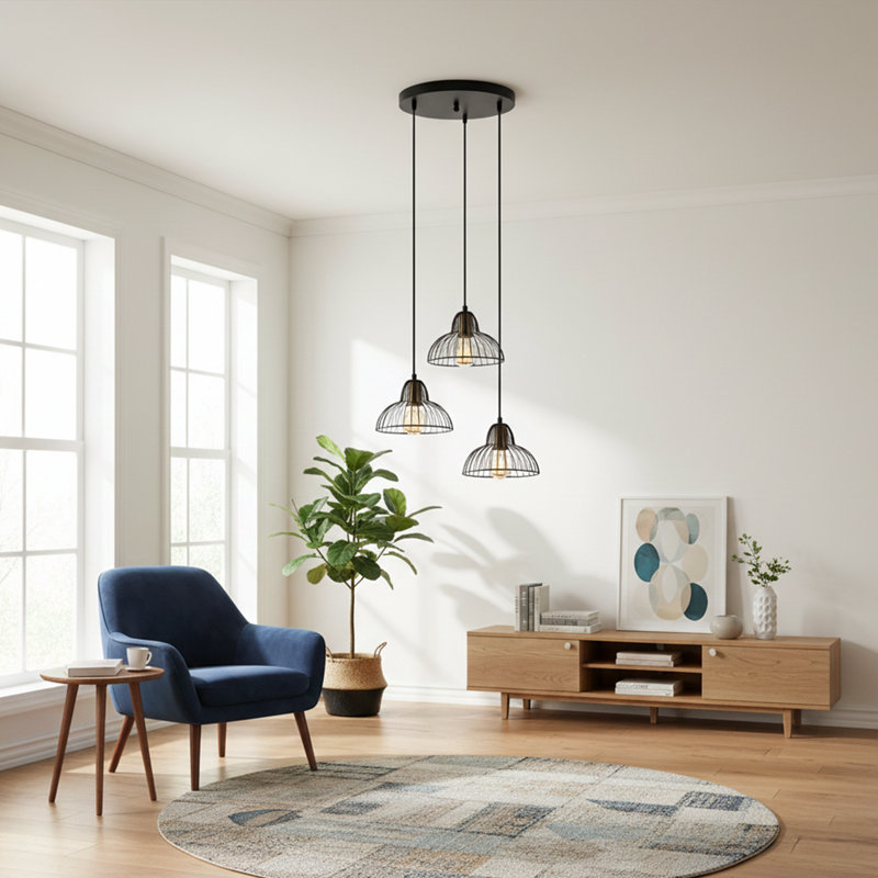 Kallie 3-Light Cluster Geometric Wire Adjustable Pendant