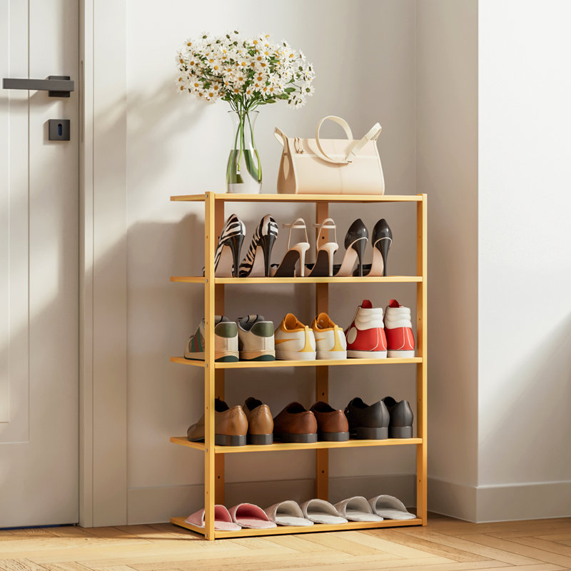 5-Tier Corner Shoe Rack, Bamboo Narrow Shoes Display Shelf Stand Storage Organizer for Entryway