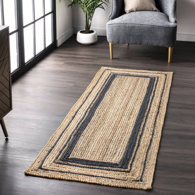 Speight Coastal Braided Power Loom Jute Brown/Navy Bordered Rug