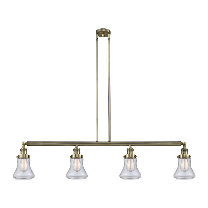 Bellmont - 4 lumières - 51 pouces - Laiton antique - Tige suspendue - Îlot réglable, Seeded, Seedy, Antique Brass, 6 Watts