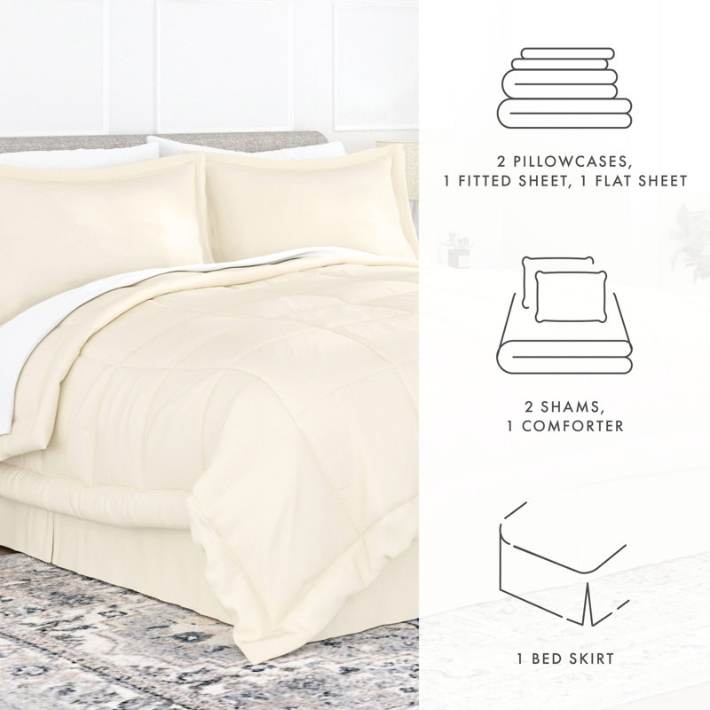 Ivory Double-Brushed Microfiber 8-Piece Full Bedding Set