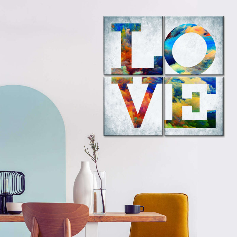 Love Typographie 4 pièces, H 32 po x l 32 po x P 1 po