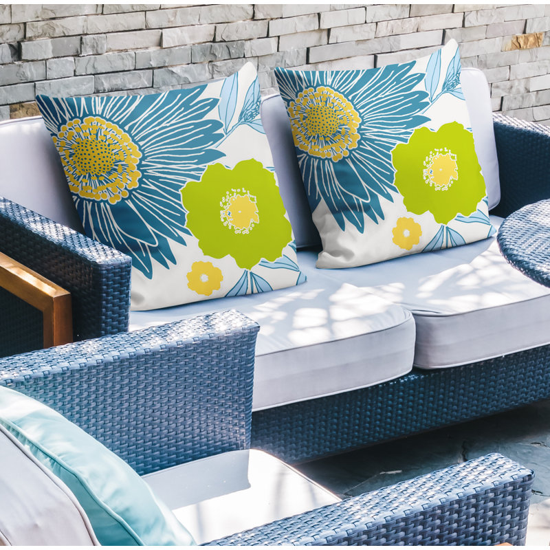 Housse et insert de coussin décoratif intérieur / extérieur en mélange de polyester, L 15 po x H 15 po, Turquoise
