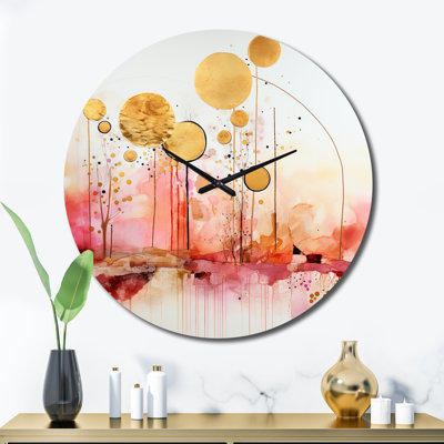 The Way To Grace Vintage Pink Gold Watercolor I Metal Wall Clock