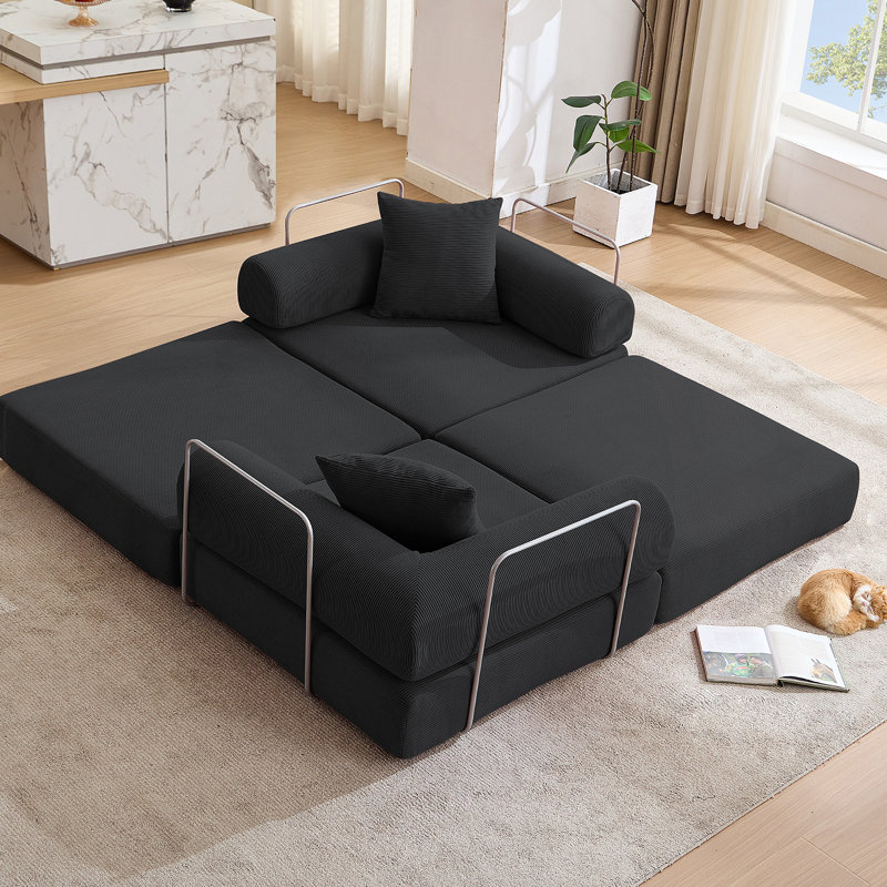 Canapé-lit modulaire convertible pour petits espaces, aucun assemblage requis, tissu en velours côtelé avec accoudoirs amovibles et structure de forme fixe