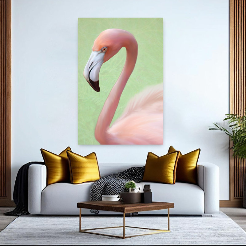 Plumage rose, oiseau, art tropical, H 60 po x l 40 po