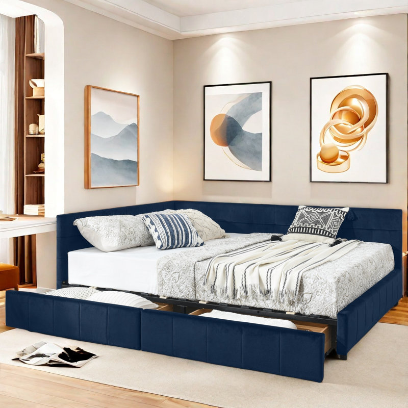 Bed With 2 Drawers, Blue
