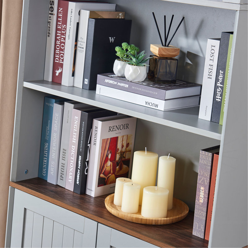 Armoire de rangement arquée avec appliques décoratives, buffet en panneau de fibres à densité moyenne anti-égratignures, tablettes et charnières réglables, sangle anti-basculement, armoire à vin de rangement autoportante pour le salon et la salle à manger