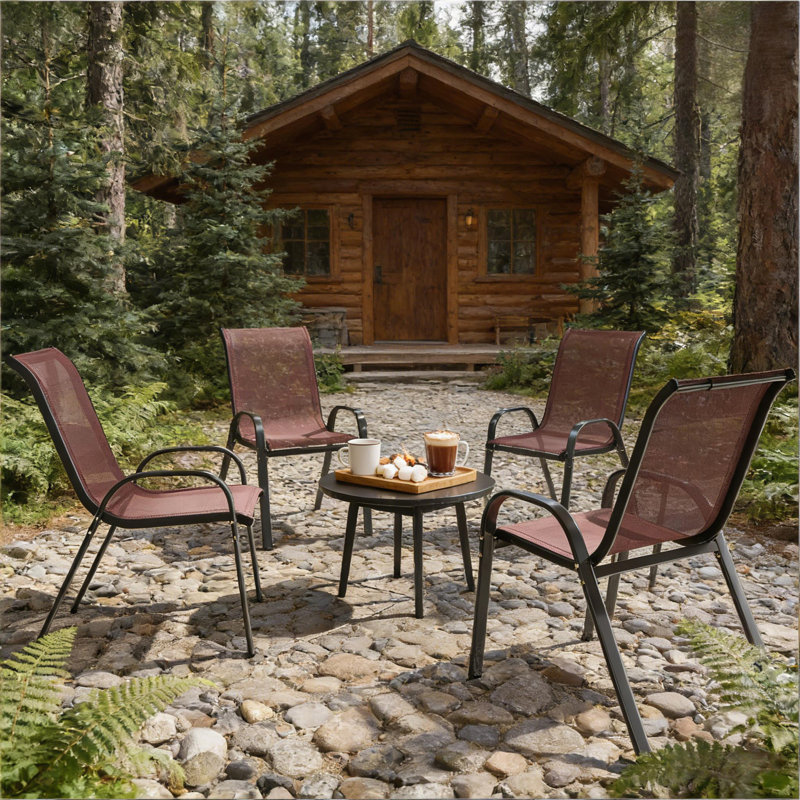 Outdoor Mesh Chairs Set of 4, Stackable Design for Space-Saving and Comfortable Seating for Patio and Deck Use, Hot Pink