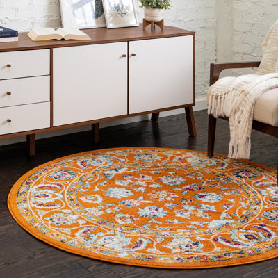 Tapis orange / vert / ivoire tissé à la machine Hilley