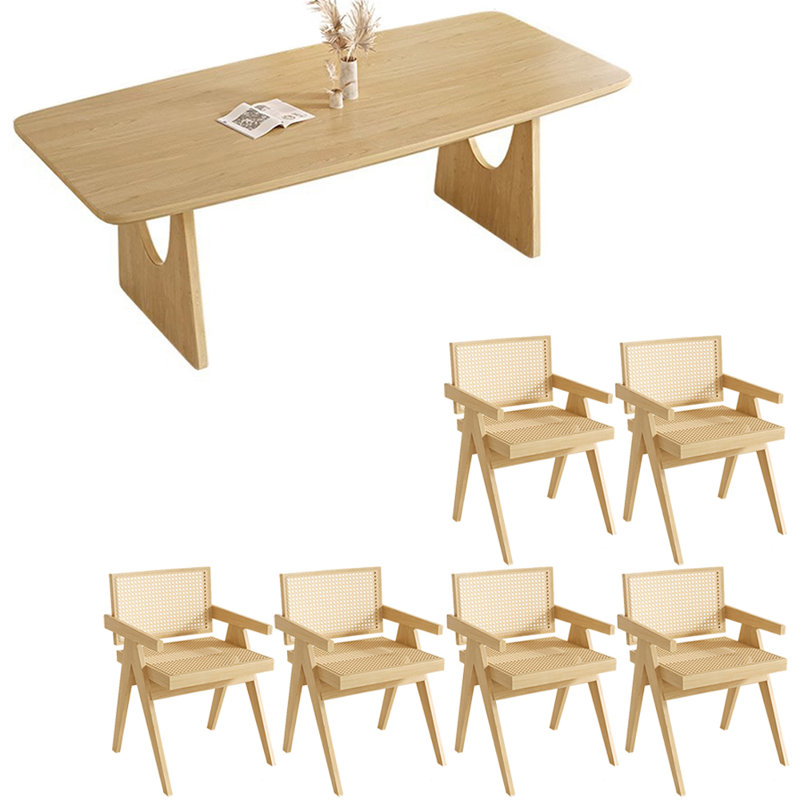 Japanese style simple solid wood table set, 29.5"H x 62.9"L x 27.5"W