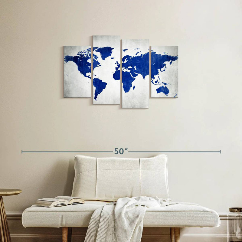 Carte du monde Aliaz en bleu, H 22 po x l 36 po