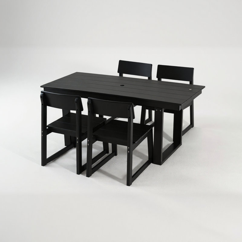 5-Piece HDPE Outdoor Dining Set, Black